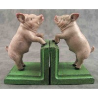 PAIR OF PINK COUNTRY PIG CAST IRON BOOKENDS Book Ends   361413427547